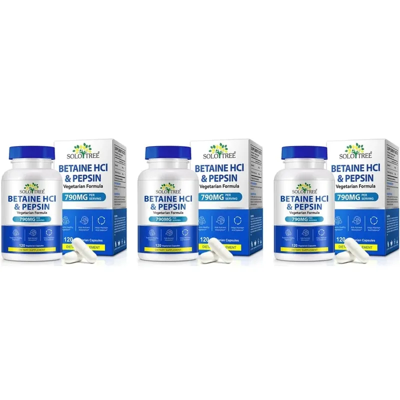 베타인 HCl 펩신 캡슐 790mg 소화 산성 균형 및 영양소 흡수 지원을 위한 채식주의자 성인 120개