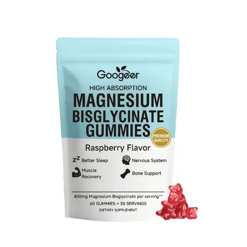 Magnesium Bisglycinate Gummies Raspberry Flavor 400mg Magnesium Vitamin D3 Zinc High Absorption 60 Count Daily Supplement