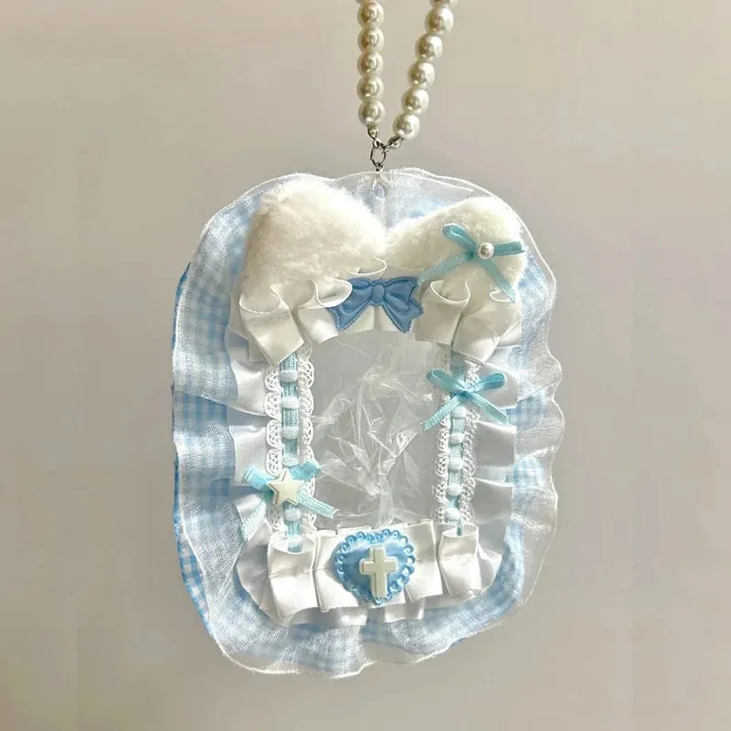Plush Photocard Protector with Ribbon & Lace - Soft Card Sleeve for Toploader Kpop Anime Idol Display Case Cute DIY Holder for Fans Gift