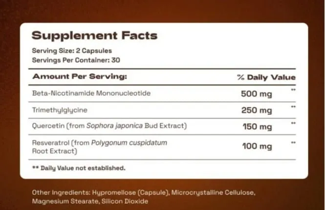 NMN Capsule Supplement 1000mg Serving NAD+ Supplement Supports Brain Energy 60 Capsules