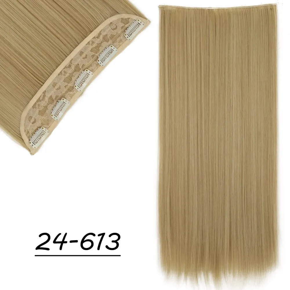 Synthetic 5 Clip In Hair Extensions Long Straight Hairstyle Hairpiece Black Brown Blonde 24Inch Natural Fake Hair For Women