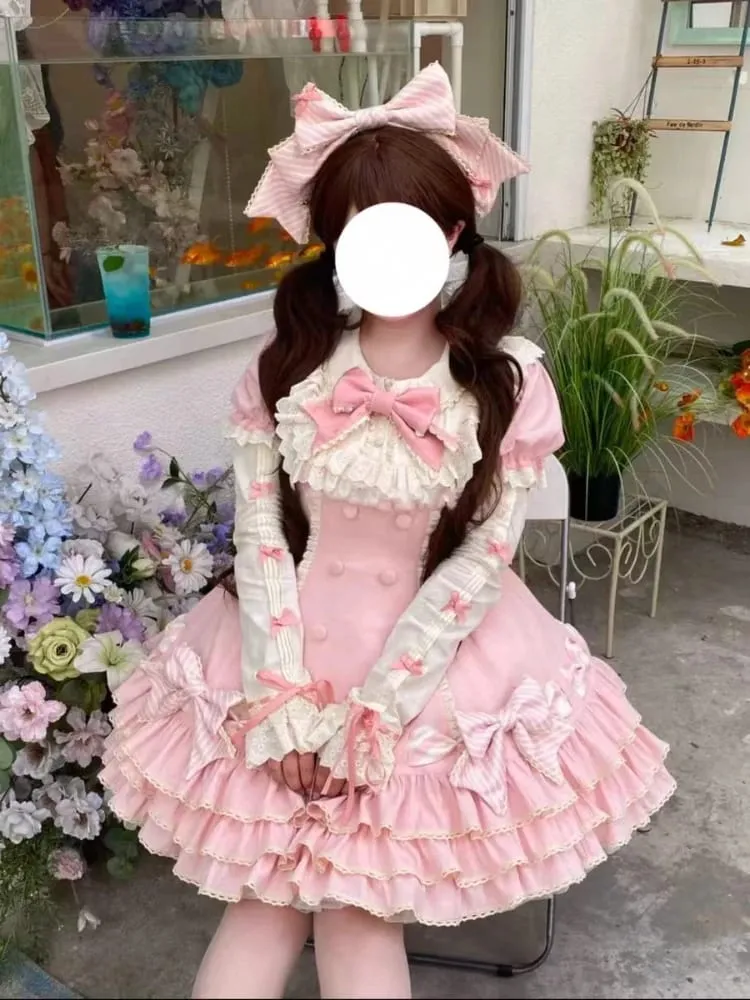 2025 Japanese Kawaii Sweet Lolita Princess Dress Women Pink Y2k Bow Lovely Slim Dresses Female Korea Style Design Chic Outfits — image 6