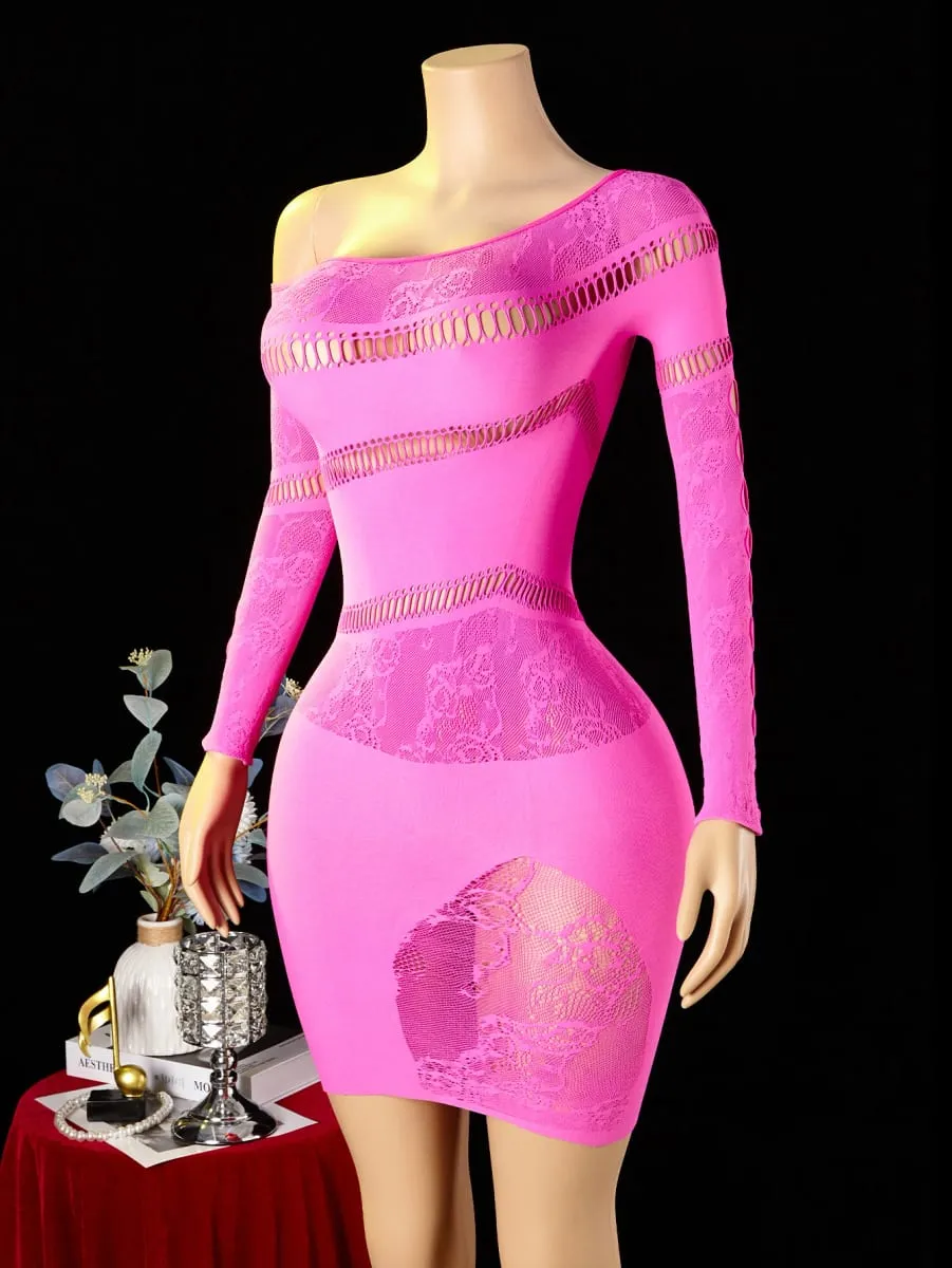 Women's Sexy Dress Asymmetrical Design Hollow Out Bodycon Dress Long Sleeve See Through Mesh Dress Club Party Street Outfit — image 2