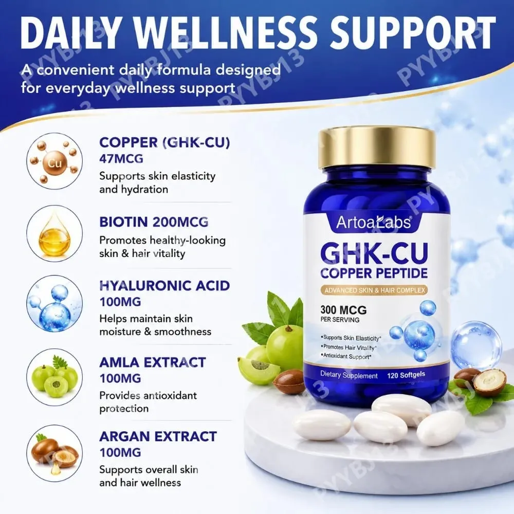 ArtoaLabs GHK-Cu Copper Peptide 300mcg Supplement Advanced Skin Hair Complex with Hyaluronic Acid Biotin Daily Wellness Adluts