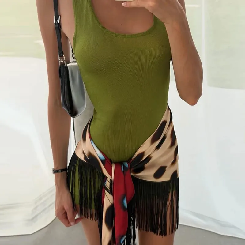 2026 Women Chic Vacation Outfits Fashion Leopard Print Sheer Chiffon Shirt Casual Turn-down Collar Mini Dress & Detachable Scarf