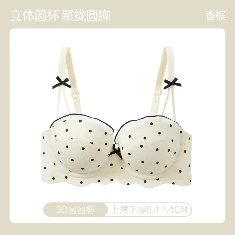 Ensemble Soutien-Gorge French Coquette à Pois Sans Armature Effet Push Up Pour Petite Poitrine Forme Pêche Confortable et Sexy
