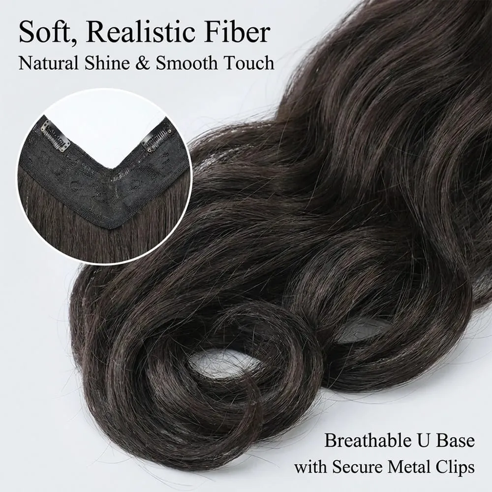 20/24Inch Synthetic Long Culry Hair Extension V-shaped One Piece Fluffy Invisible Hair Black Brown Hairpiece for Women