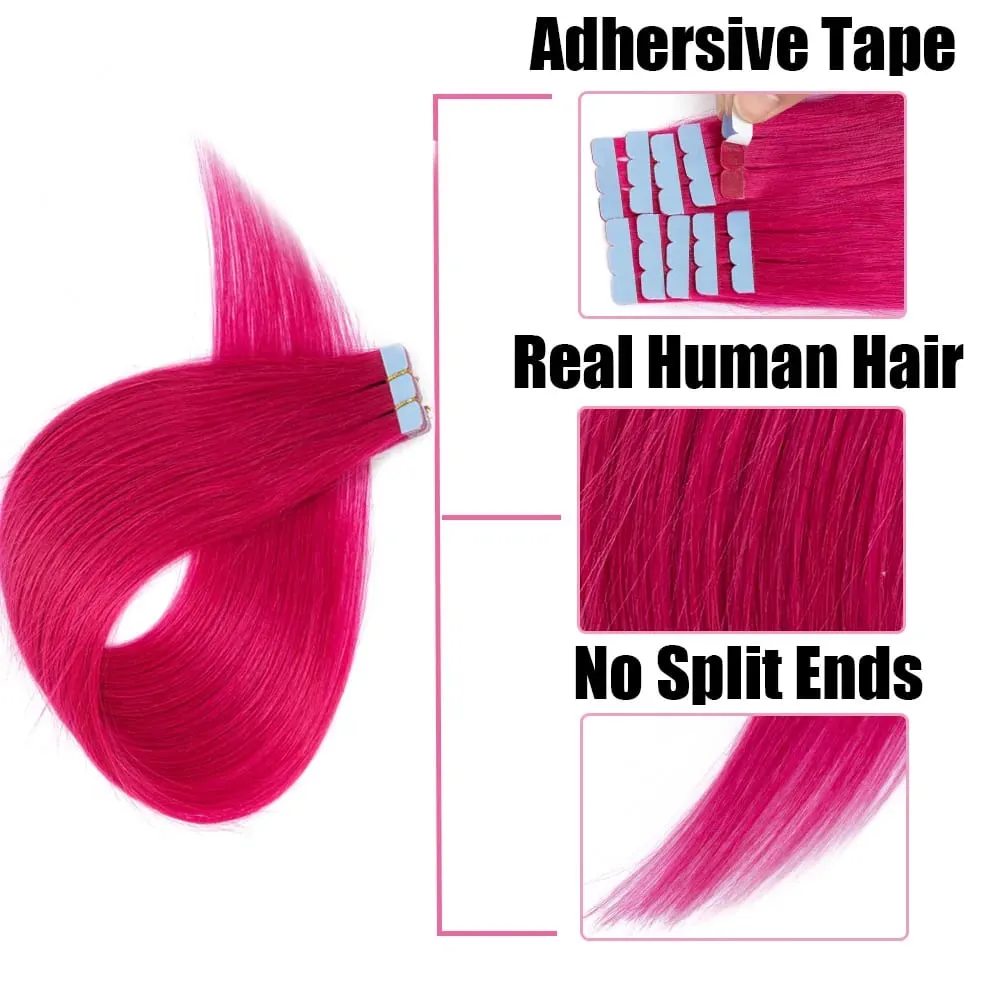 Colored Pink Mini Tape in Human Hair Extensions Invisible Seamless Tape in Hair 10pcs Pink Red Green Purple Blue Mini Tape Hair