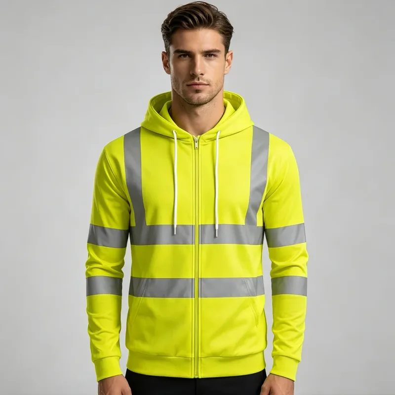 Autumn Fashion Men Drawstring Hooded Top 3D Printed Stripe Full Zip Sweatshirt Outdoor Casual Safety Work Outerwear Hoodie