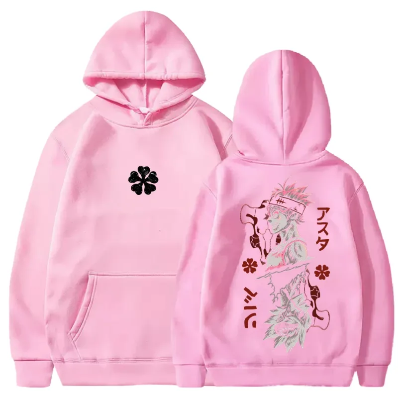 Black Clover Asta Printed Hoodies Manga Fashion Hooded Tops Men Women Clothing Long Sleeves Casual Fleece Loose Soft Streetwear