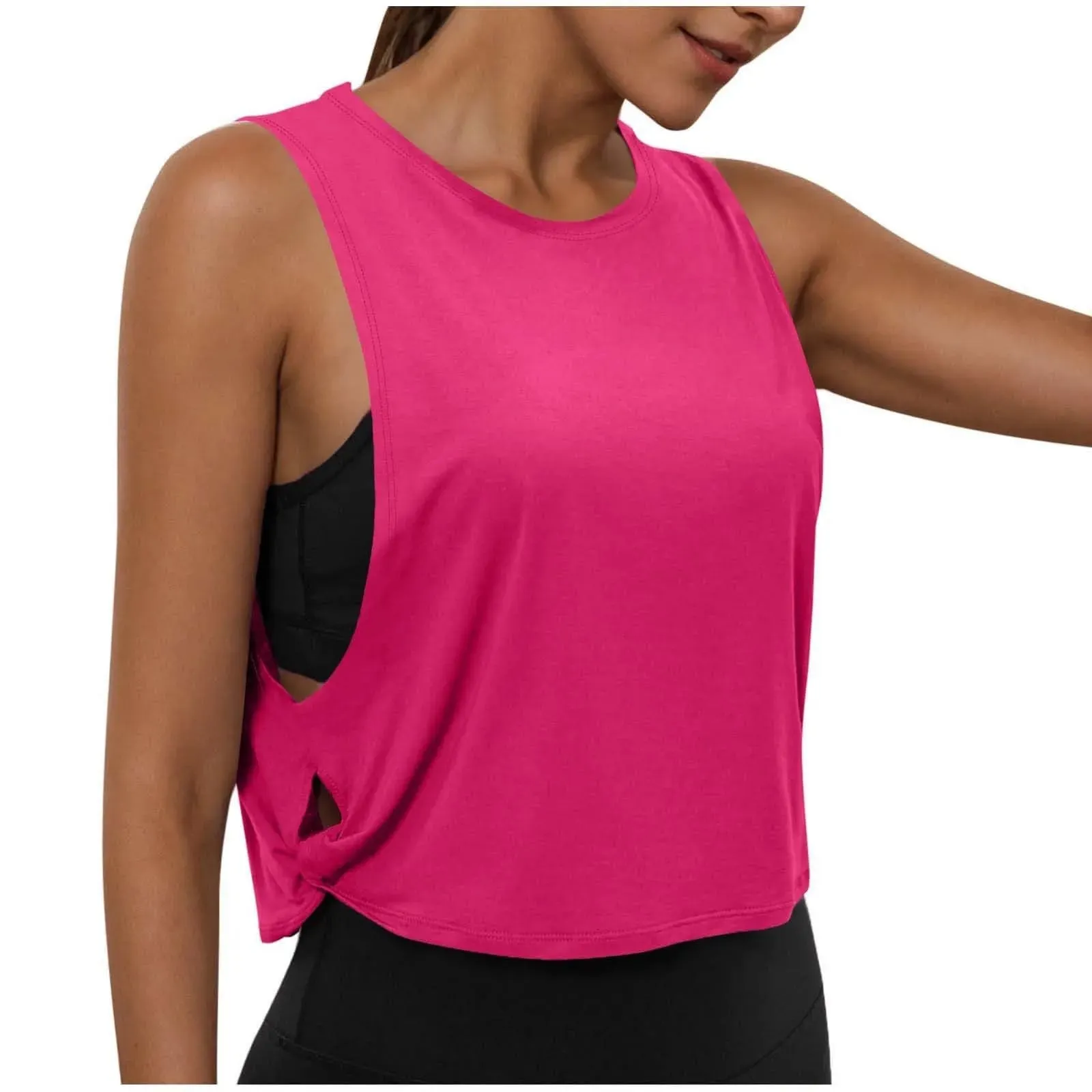 Women Sleeveless Yoga Tops Running Short Tank Crop Top Athletic Vest Breathable Blouse Cover Up Gym Workout Cool T-Shirt