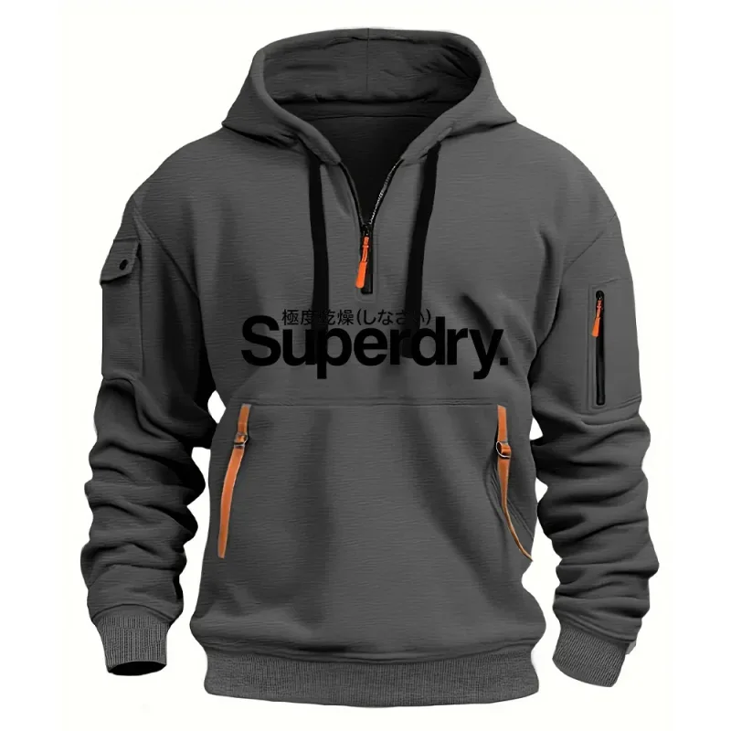 New men's hooded sweatshirt for autumn and winter 2025 fashionable outdoor jogging and fitness loose men's pullover sweatshirt
