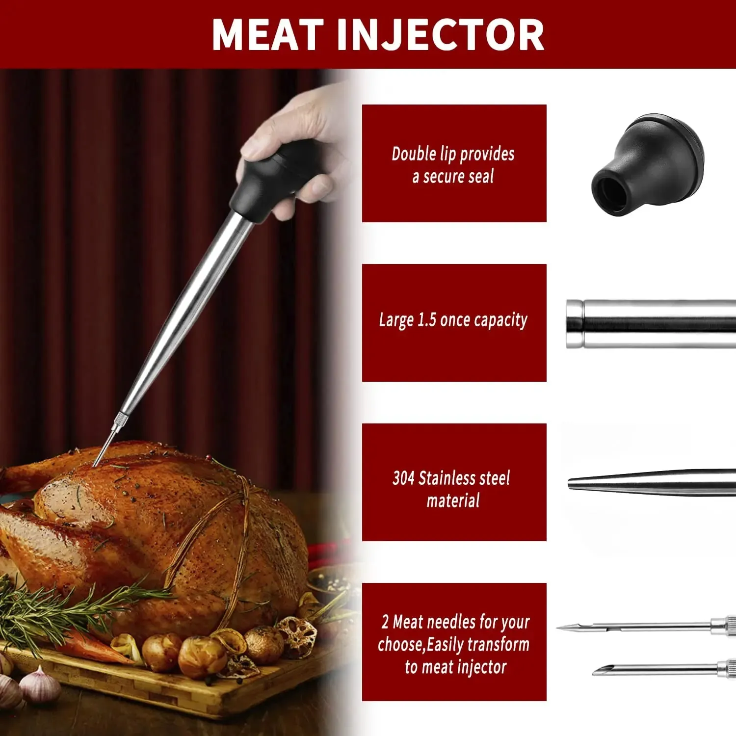 Turkey Baster for Cooking & Kitchen Meat Injector Syringe for Hot Liquid Food Grade Baster Thanksgiving Christmas Essential Tool