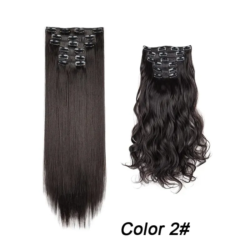 6Pcs/Set 16 Clips Hair Extension Black Long Straight Natural Hair Ombre Hairpiece Heat Resistant Fiber For Women Hairstyle Kpop