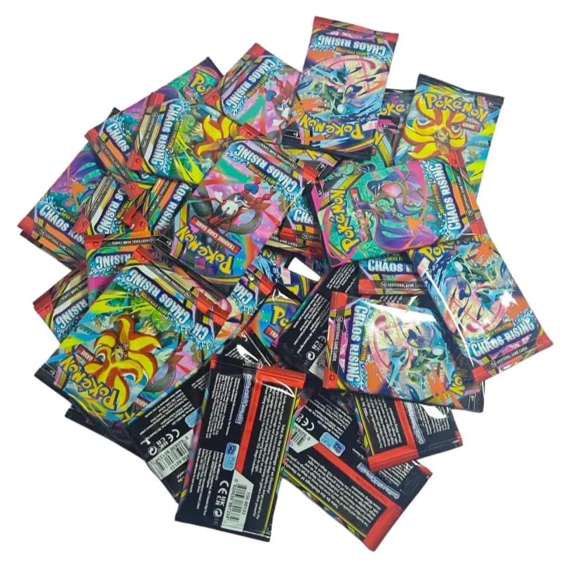 100PCS Cards Pokémon Booster Packs TCG Trading Cards Paradox Rift Chaos Rising Prismatic Evolutions Game Card Packs for Gift