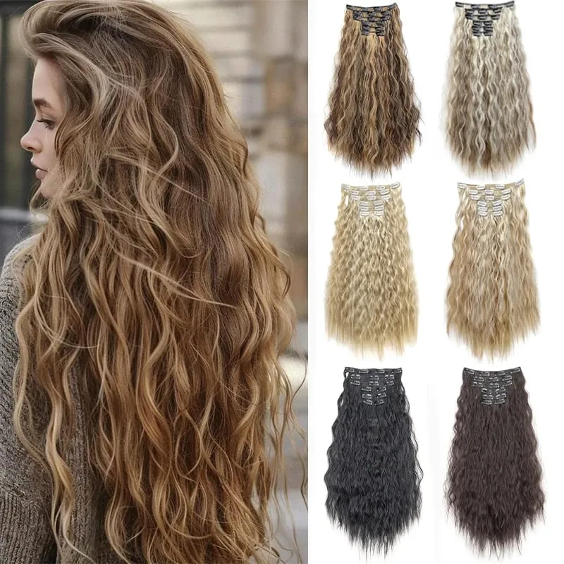 24Inch Synthetic Long Kinky Curly Clip-in Hair Extensions for Women High-Temperature Fiber Fluffy Hairpiece Everyday Wear