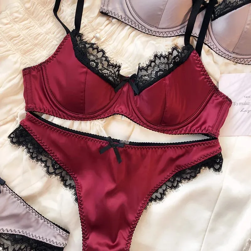 Sexet blonde tynde kop lingeri til kvinder fransk push up bh-sæt højkvalitets silkestof Komfort åndbart undertøj Intimates sæt