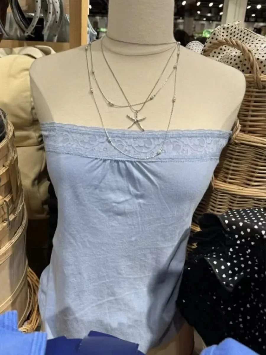 Lace Trim Strapless Tops Women Cotton Soft Slim White Sexy Sleeveless Camisole Sweet Cute Chic Tank Tops Y2K — image 23
