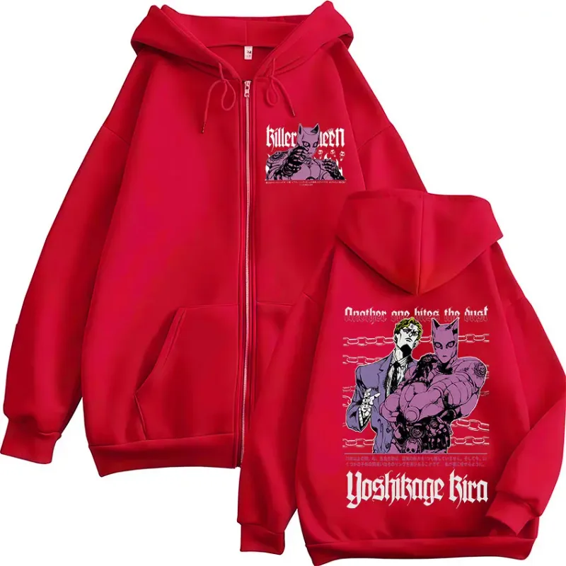 Anime Jojo Bizarre Adventure Kira Yoshikage Killer Queen Zipper Hoodies Men Women Clothing Fashion Zip Up Sweatshirts Jackets