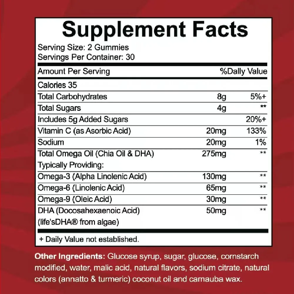 + DHA Gummies for Kids with Omega 3 6 9 + DHA Vitamin C - Healthy Brain Function Vision & Heart Health Vegetarian
