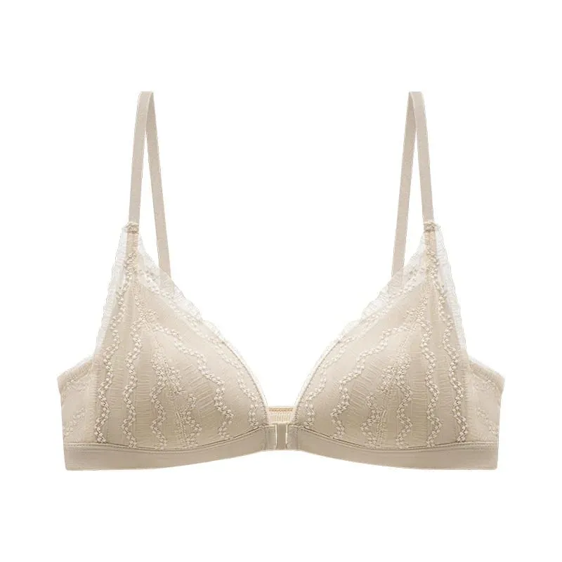 Push Up Bra for Small Breasts - Front Close Lace Bralette Wireless Demi Triangle Cup Sexy Underwear Thin Demi Cup Small Chest