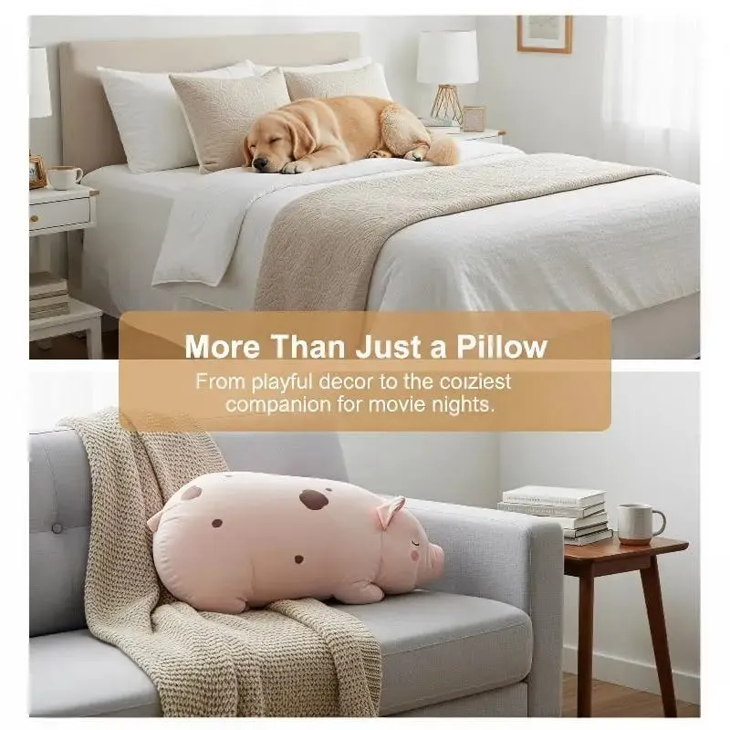 3D Pig Stuffed Throw Pillow Soft Washable Skin-Friendly Fabric Plush Cushion for Sofa Bedroom Car Rest
