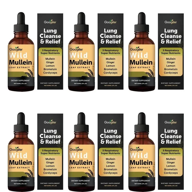 Extracto de hoja de gordolobo salvaje de Googeer, soporte respiratorio líquido, extracto de cáscara de limón y jengibre, extracto de bromelina y Cordyceps, 60 ML