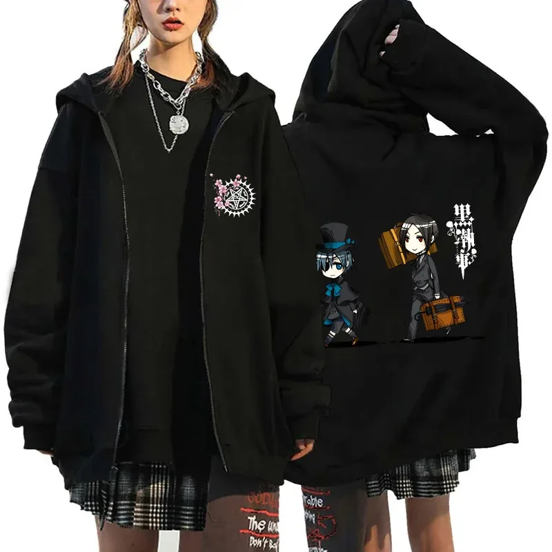 2025 Hot Aniem Cosplay Tops Black Butler Zipper Hoodie Fashion Autumn Winter Long Sleeve Sweatshirts Zipper Jacket For Man Woman