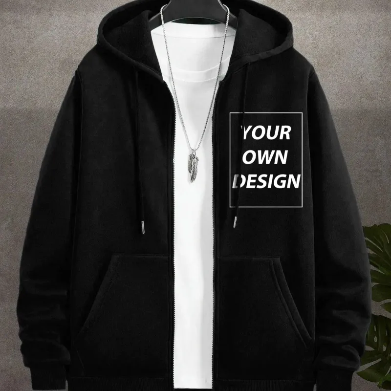 M-3XL Men Personalized Custom DIY Print Casual Fashion Zip-Up Hoodies Loose Youth Coat Basic Campus Sportswear Street Pocket Top