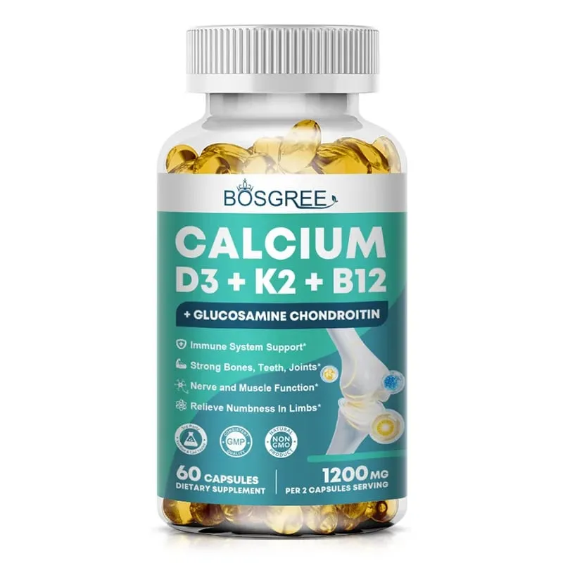 Calcium D3+K2+B12 Capsules-Immune and Muscle Health Support-Promote Bone and Tooth Health Replenish Joints-D3 K2 Supplements