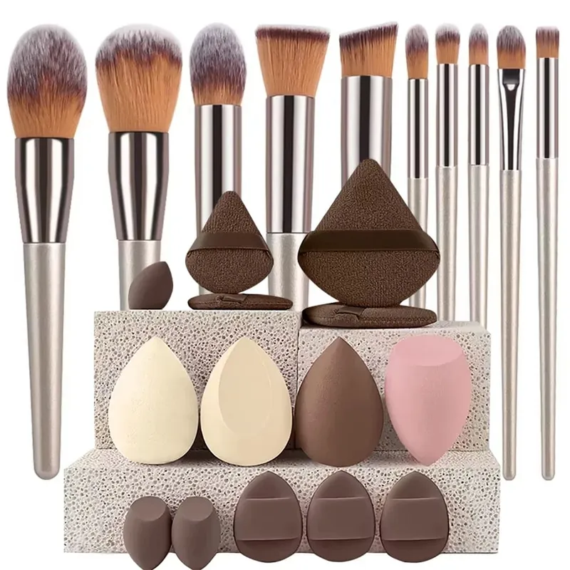 Makeup Brushes and Sponges Set Brown Makeup Puff Beauty Egg Headband Wristband Remover Kit Makeup Tool Gift 20/30