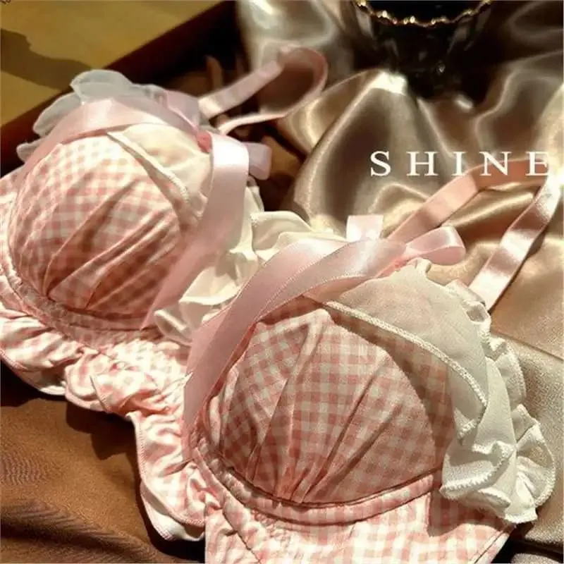 Sexy Lace Polka Dot Thin Bra Set Small Chest Gathered Collection of Accessory Breasts Comfortable Underwire Underwear Set