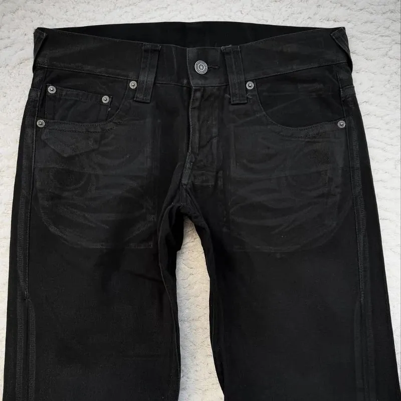 Vintage X Ray Waxing Tribal Embroidery Men's Flared Jeans Gothic High Street Unisex Punk Slim Fit Jeans Y2K Baggy Flared Jeans