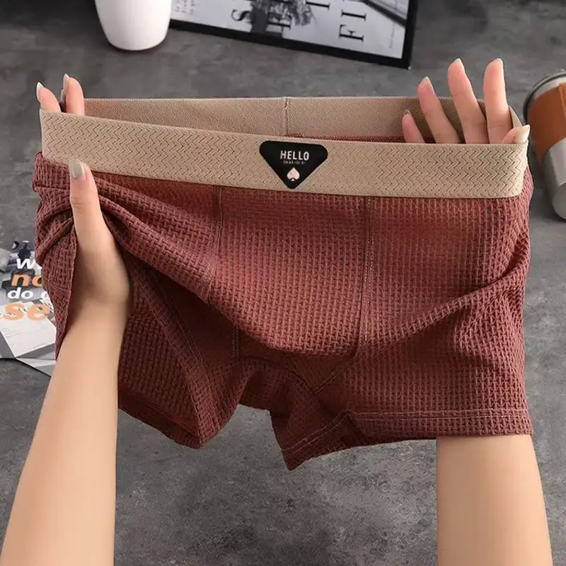 4pcs Men's Boxer Shorts Ice Silk Underwear Underpants Cool Breathable Sexy Slim Panties Mesh Lingerie