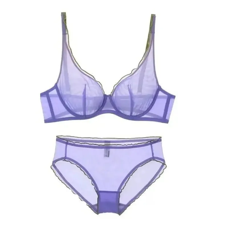 European Luxury Lingerie Set Full Cup Sheer Ultra Thin Bra & Panty Set Sexy Comfort for Women Large Small MOYISU Sexy Tushy S-XL