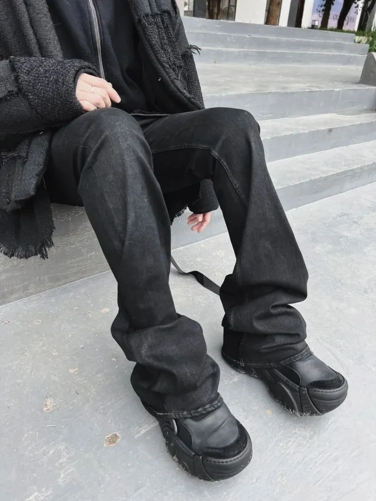 Jean Harajuku pour hommes, Streetwear américain de rue, pantalon en Denim enduit de cire, Style foncé, Micro évasé, très extensible, coupe cintrée rétro