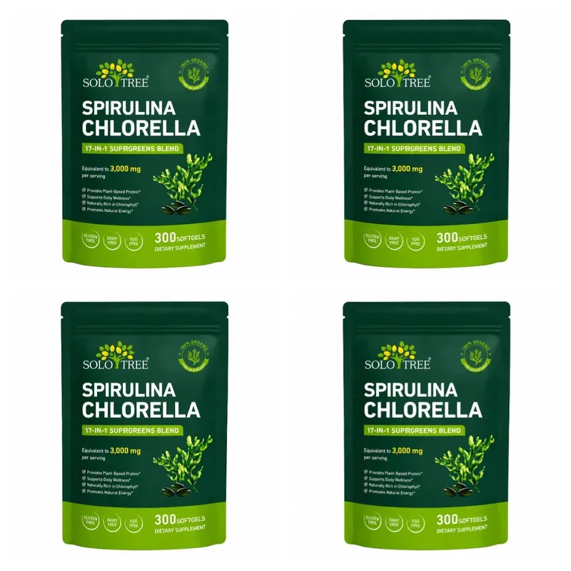 Solo Tree Spirulina Chlorella Softgels with Organic Microalgae Vitamin B6 B12 Digestive Balance & Immune Support 300 Softgels