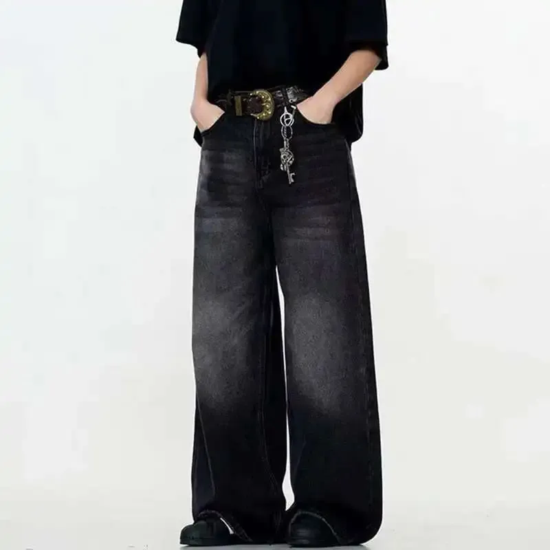 Simple Men's Denim Trousers Solid Color Washing American Style Casual Pants Straight Leg Baggy Male Jeans Spring 9W667