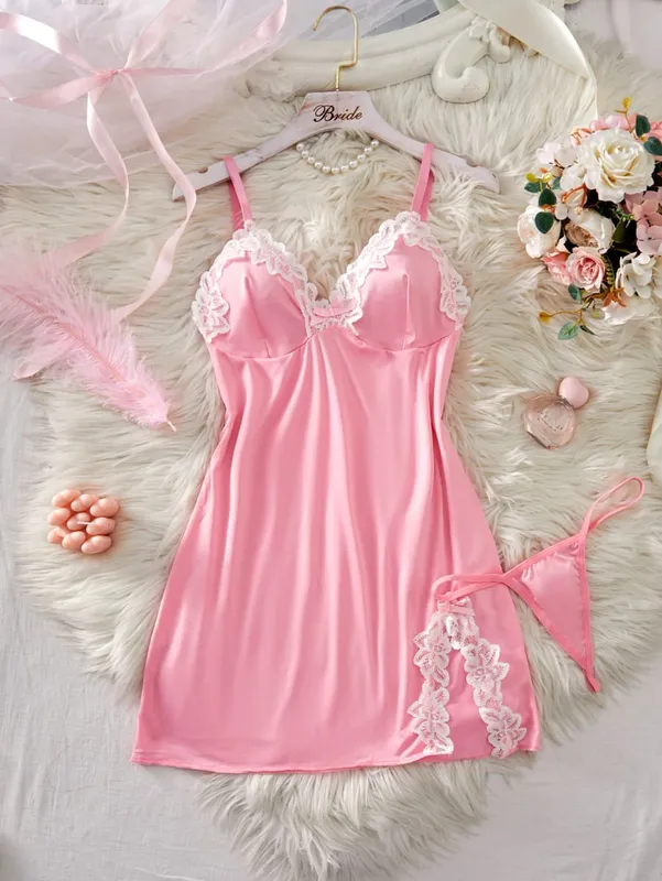 Women's Underwear Lingerie Set Nightdress Lace Sleepwear Solid Slim Soft Dresses Sleepwear & Thongs