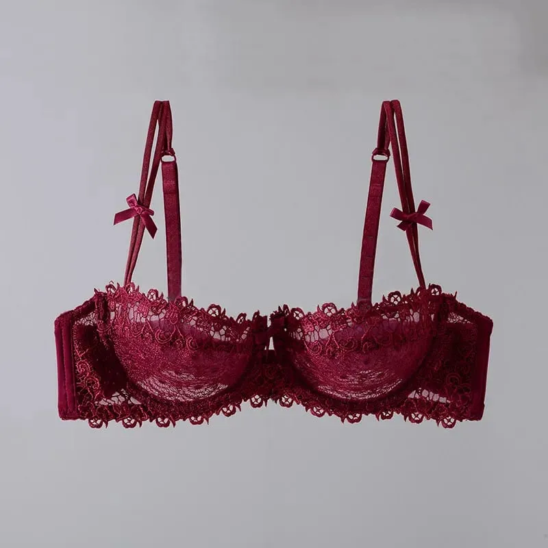 New Arrival Sweet Spicy Lace Lingerie Set Ultra Thin Half Cup Push Up Bra Soft Underwire Anti Sag Comfortable Women Wear
