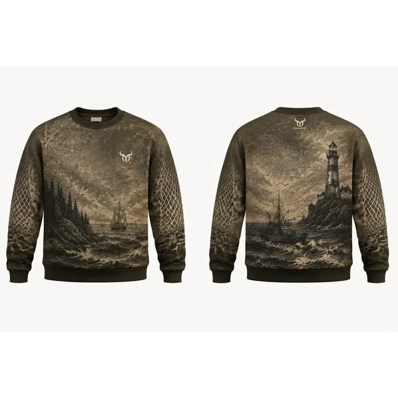 Vintage Ocean Fisherman Style Sweatshirt Fashion 3D All Over Print Crew Neck Pullover Men's And Women's Casual Streetwear Tops