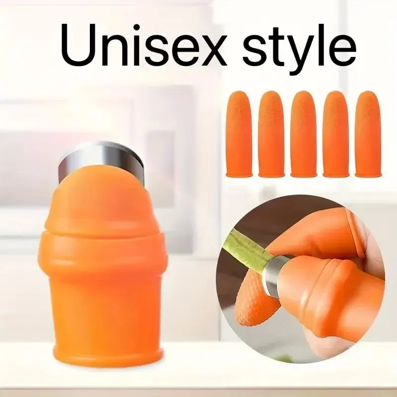 Thumb Knife Set with Finger Cots for Peeling Garlic Hulling Strawberries Picking Peppercorns & Vegetables (6 Pcs)