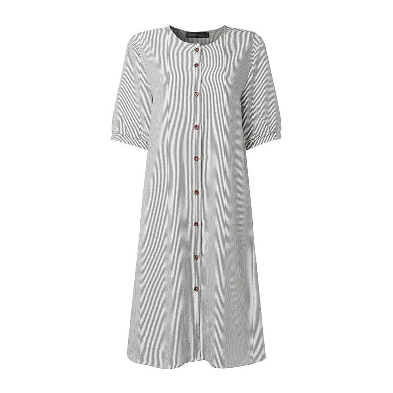 2026 Summer Striped Dress ZANZEA Women Elegant Work Dresses Short Sleeve Buttons Down Sundress Casual Holiday Knee Length Robe