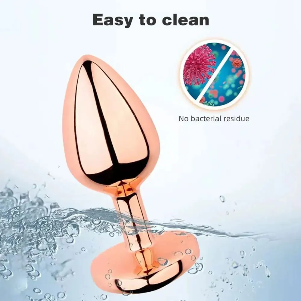 Rose gold pink Heart shape Crystal Metal anal beads butt plug Prostate Massager Adult Gay Products sex toy for female male