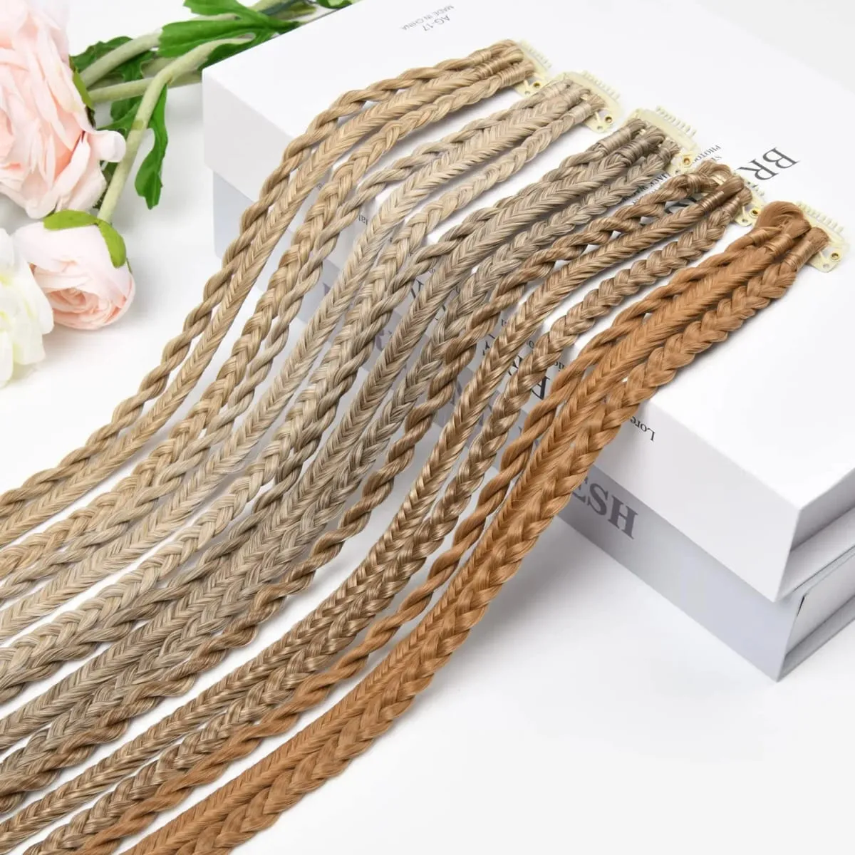 Braids Hairpiece Clip in Front Side Braid Bang Extensions for Women Synthetic Braided Ponytail Hair Pieces for Daily Wear