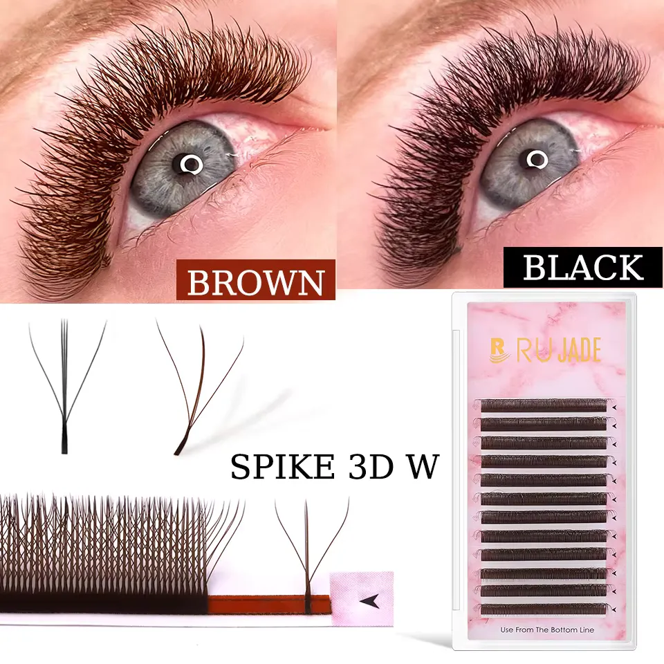 Lashrujade New W-Shaped 3D Fairy Lashes Extension Soft Eyelash Premade Volume Fans Eyelashes Black Brown 3D Spike Clover Lashes