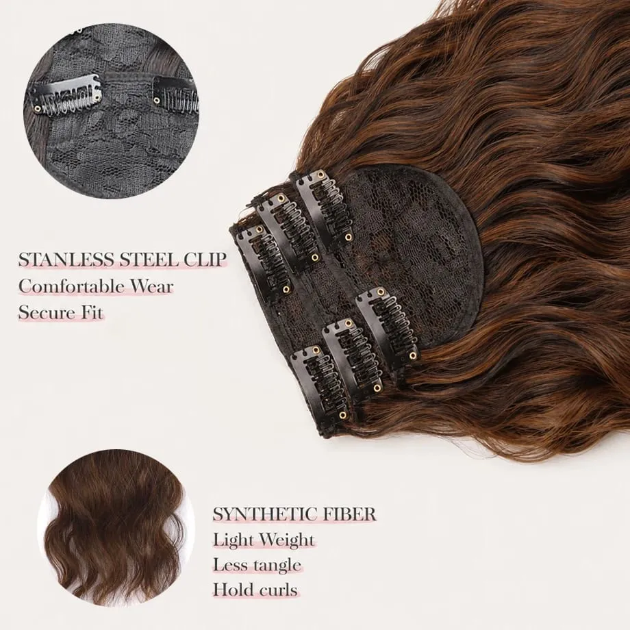 Clip in Hair Extension for Women - 3 Pcs Thick Double Weft Long Wavy Soft Synthetic Blends Well Hair Extension 20inch Dark Brown