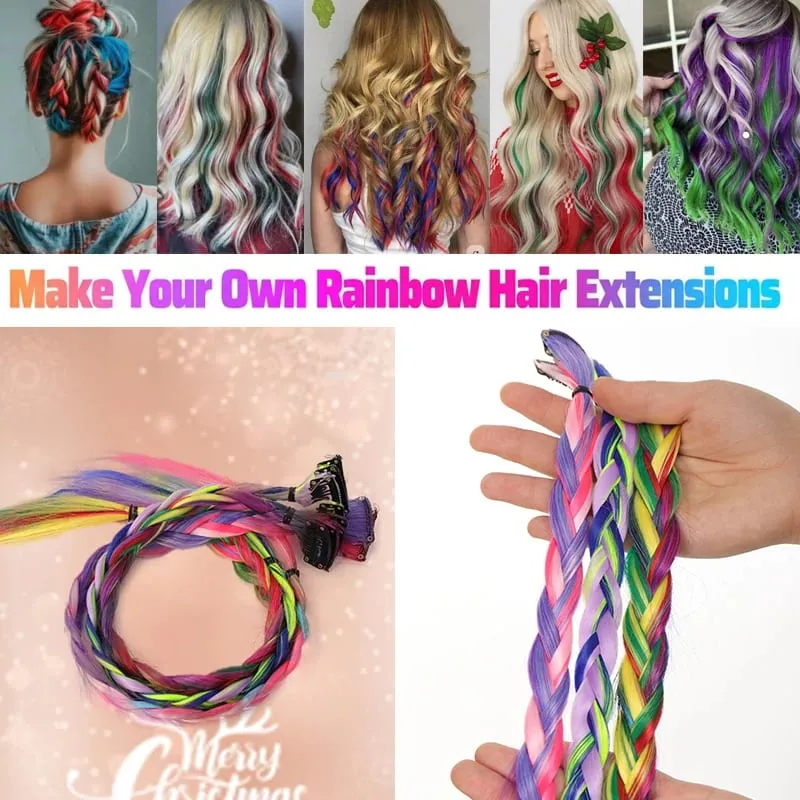 10PCS Hair Extensions Clip in -24 inch Colorful Hair Extensions Party Highlights Long Straight Synthetic Wigs Suitable for Girl