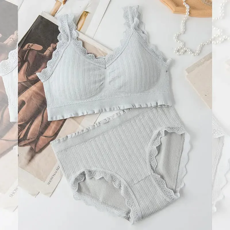 2025 Seamless Lace Back Bra Set U-Shape Sexy V-Neck Women's Underwear Full Cup Fixed Strap Home Clothes No Brand Registered