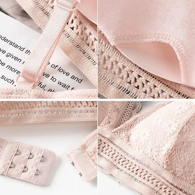 Lace Back Women Bra Set Without Steel Rims French Triangular Cup Comfortable Chest Covering Stretchable Skin Friendly Underwear